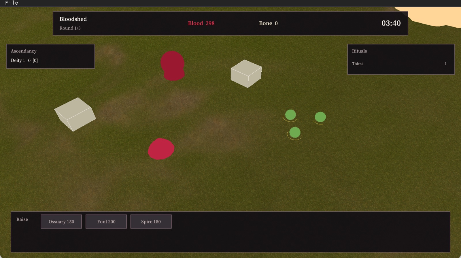 Blood prototype showing opposing units, resources, rituals and construction controls