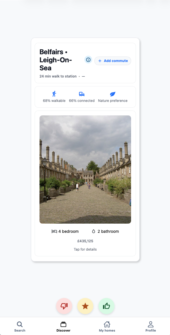Early Figma property match card for Belfairs in Leigh-on-Sea