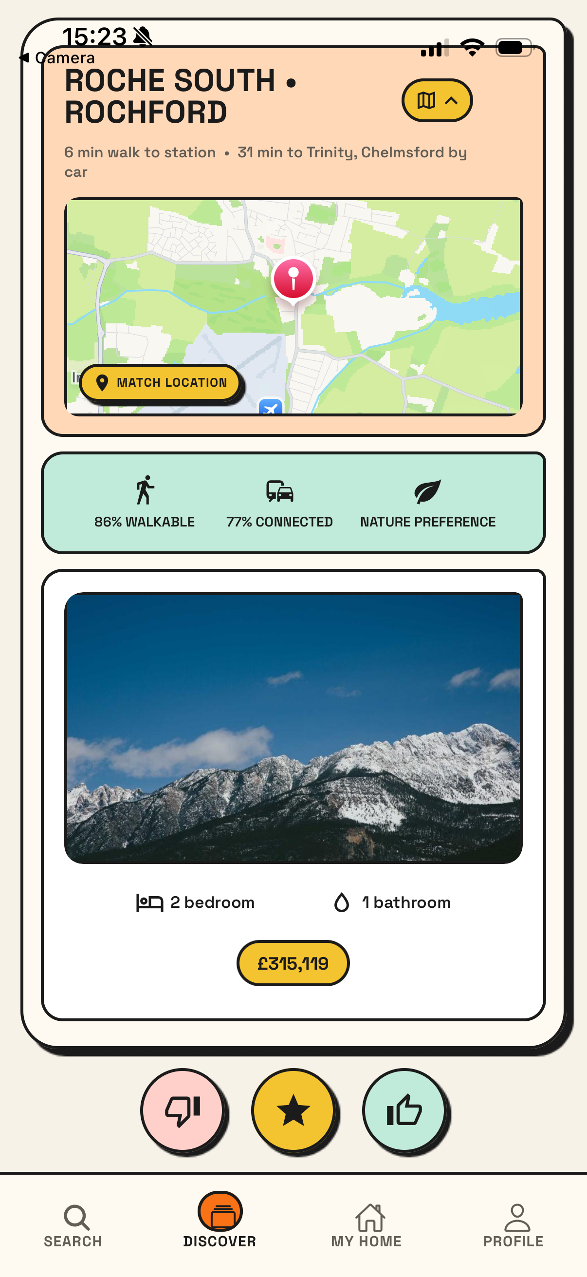 Property discovery card with its location map expanded